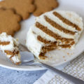 slice of gingerbread icebox cake on a spoon