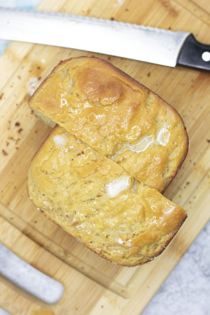 Sliced loaf of breadmaker gluten free bread