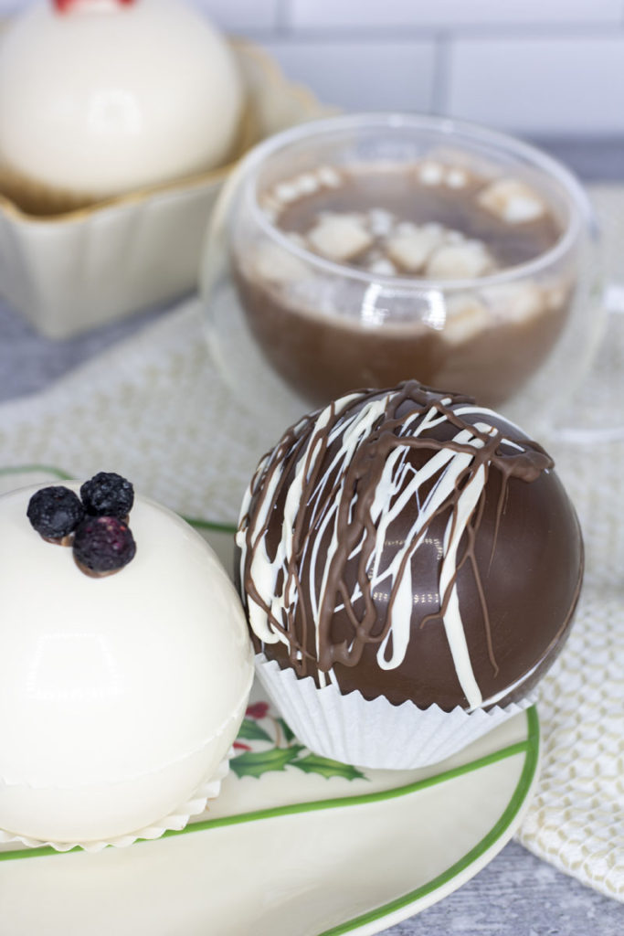 Hot cocoa bombs - black and white and blueberry