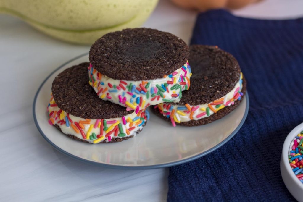 ice cream sandwiches stacked on a plate
