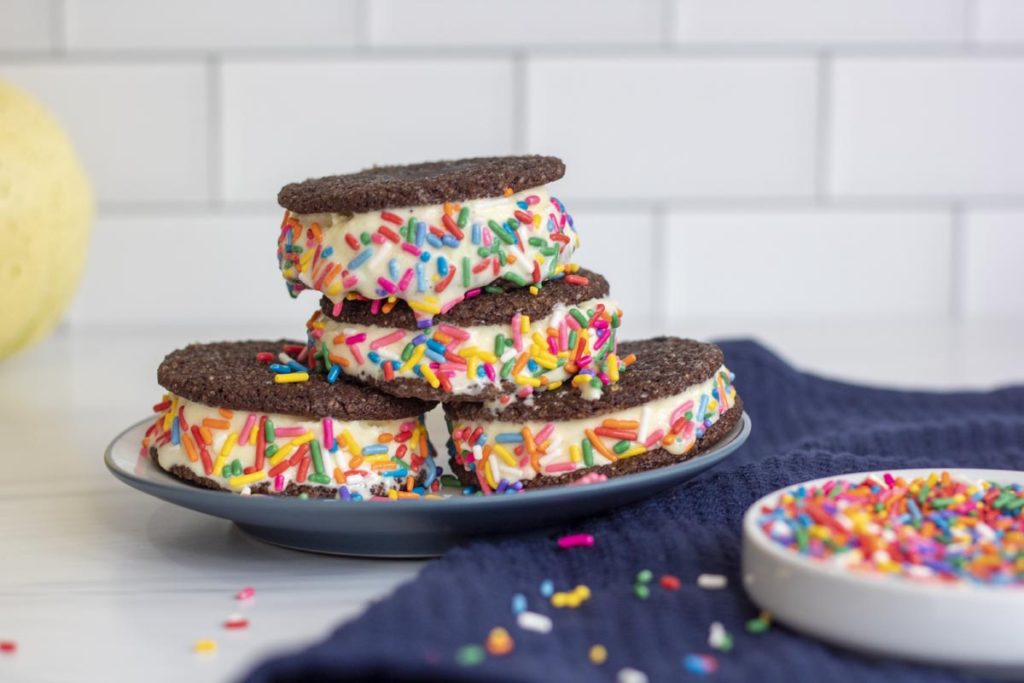 ice cream sandwiches stacked on a plate