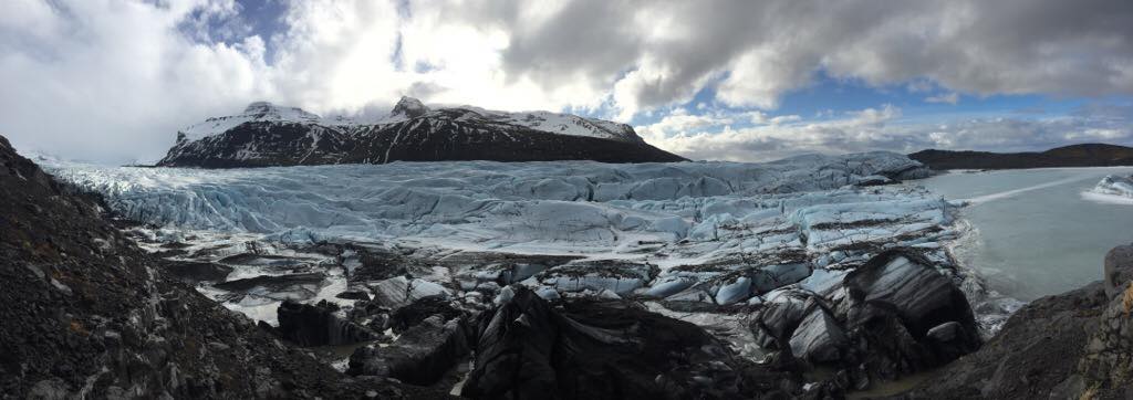 A panoramic view of a glacier in Iceland