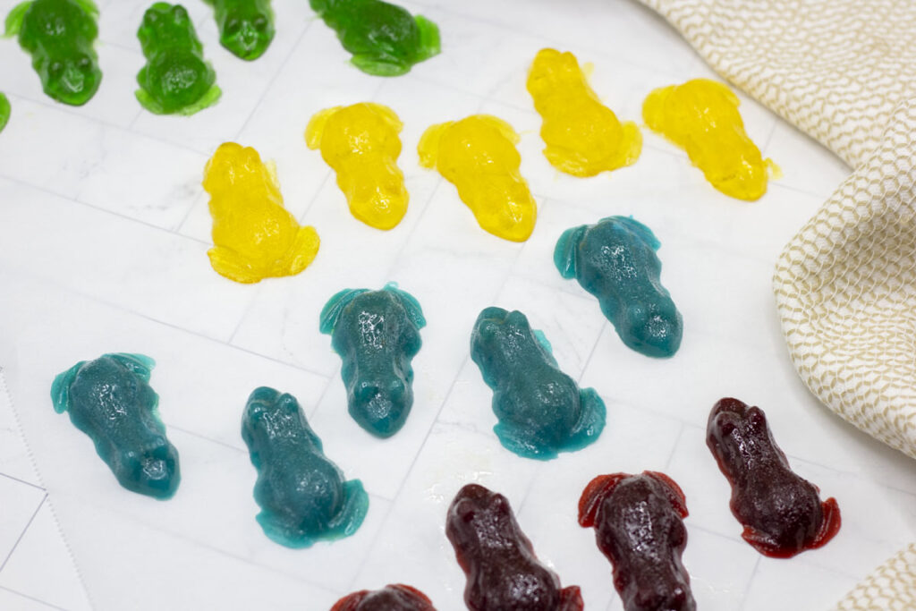 Assorted jelly frogs: raspberry lime, pina colada, blue raspberry, sour cherry