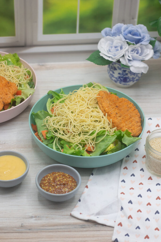 A bowl of Joe's honey mustard chicken salad