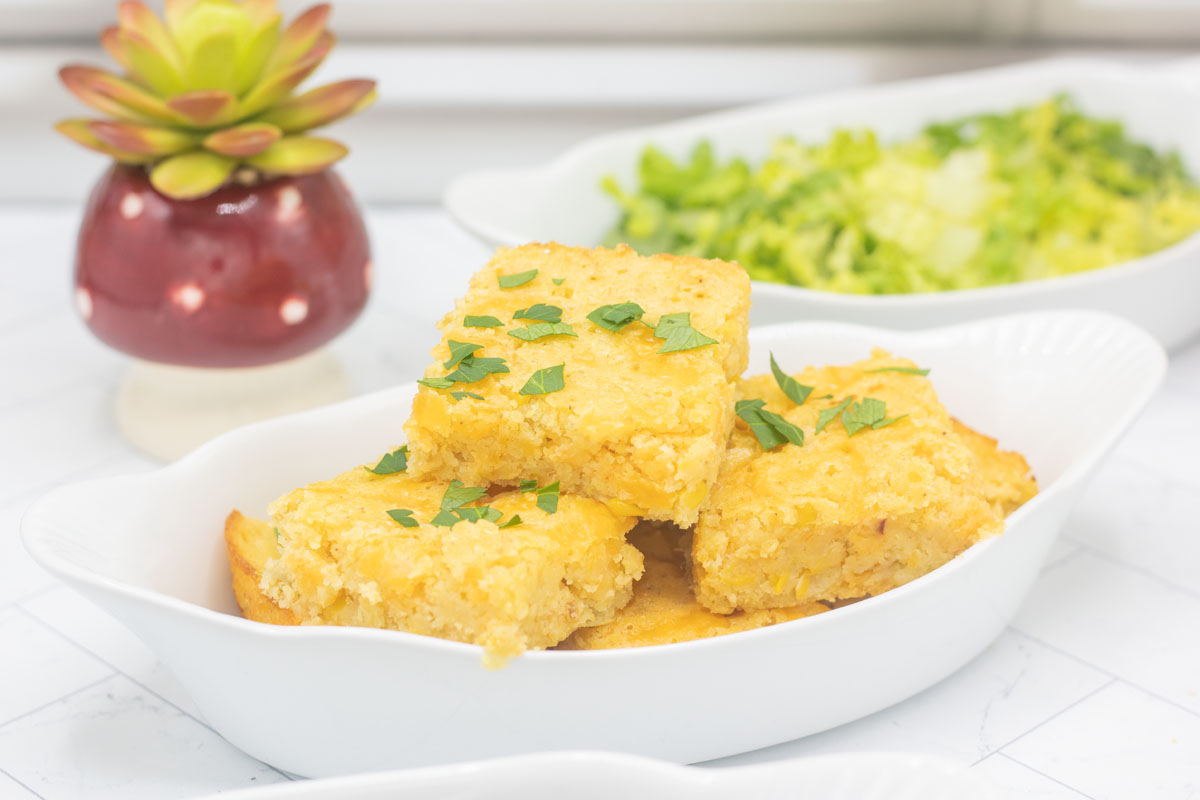 Homemade mexican cornbread with cheese and green chilis