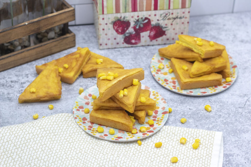 Assorted triangle scones of sweet corn mochi cornbread