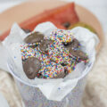 A festive bucket of chocolate nonpareils