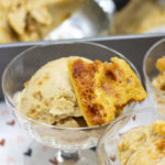 dairy-free maple vanilla oat milk ice cream topped with hokey pokey honeycomb chunk