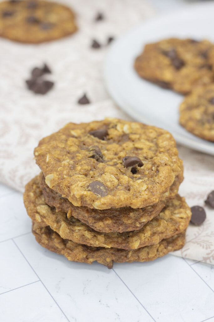 Stack of oatmeal chocolate chip cookies