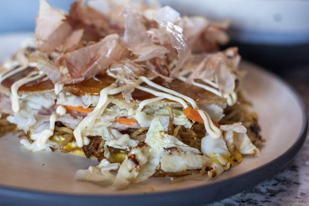 layers of an okonomiyaki pancake