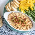 Caramelized onion bacon dip with veggie and bread spread