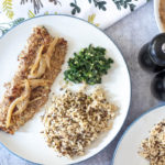 pecan crusted rainbow trout with spinach and rice