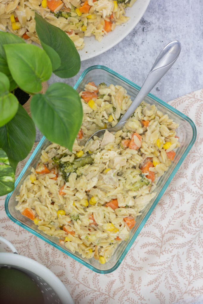 Meal prepped chicken pot pie orzo