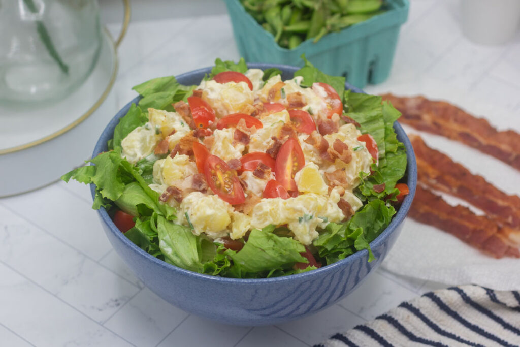Big bowl of BLT potato salad