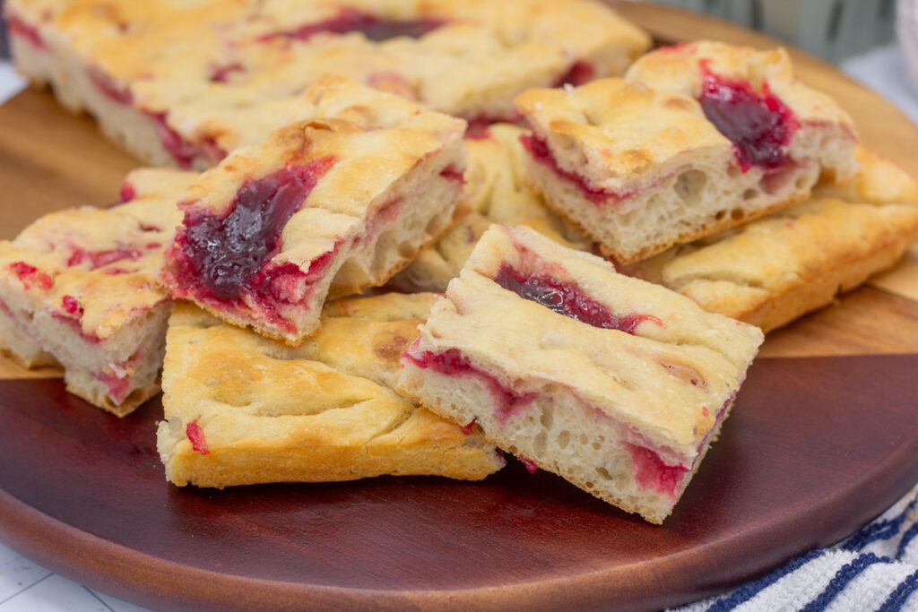 Assorted raspberry focaccia bread slices