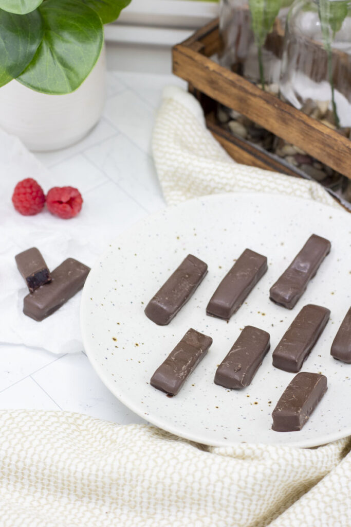 Assorted raspberry jelly sticks on a plate