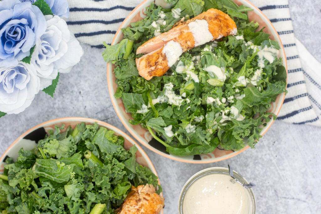Salmon kale caesar salad