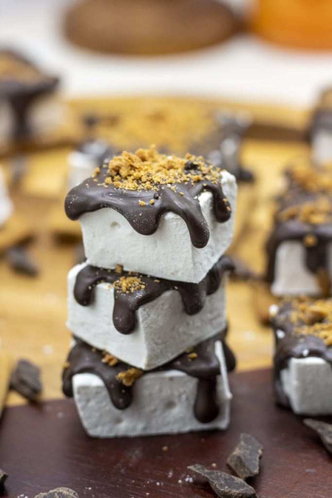 stacked homemade marshmallow s'mores 
