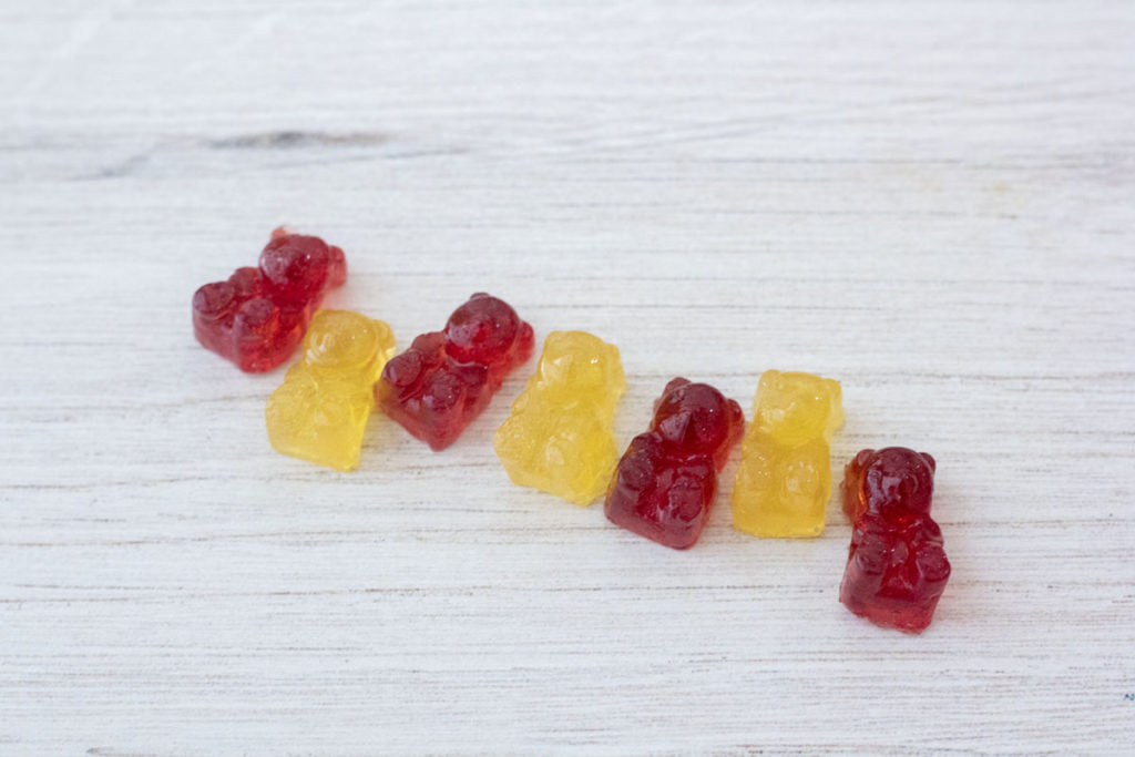 a line of fruit juice gummy bears