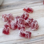 close up of sour tart cherry gummy bears