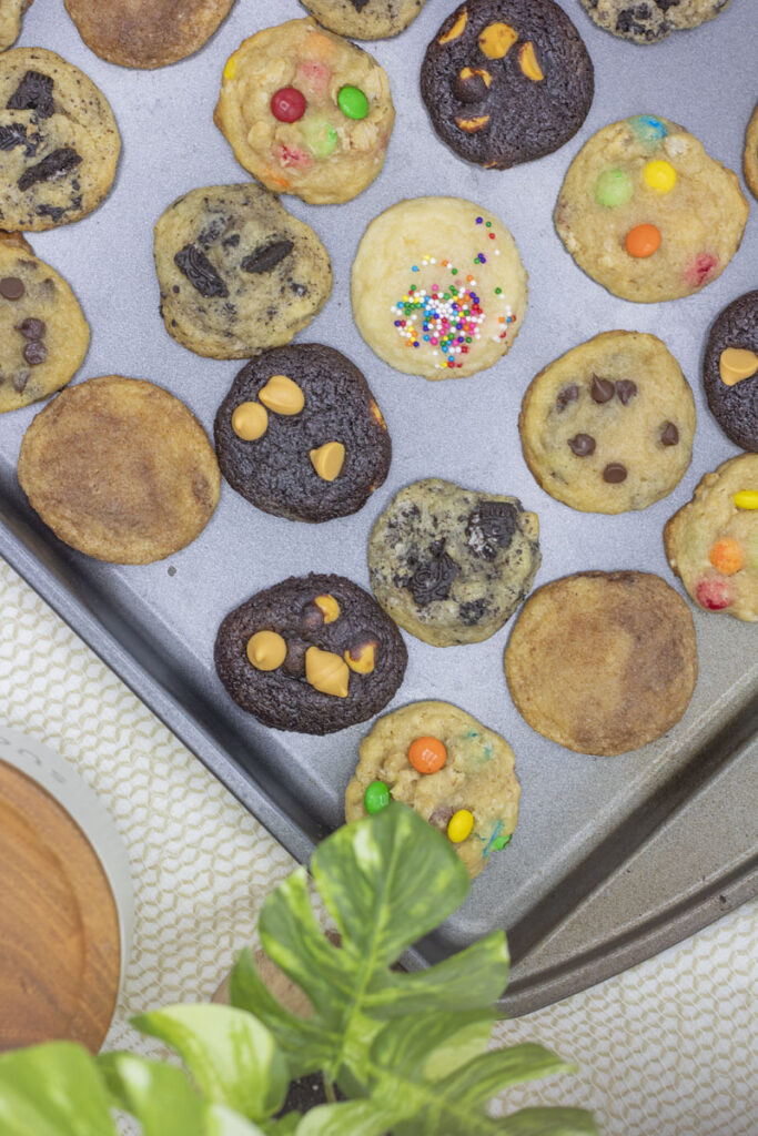 Assorted cookies on a baking tray