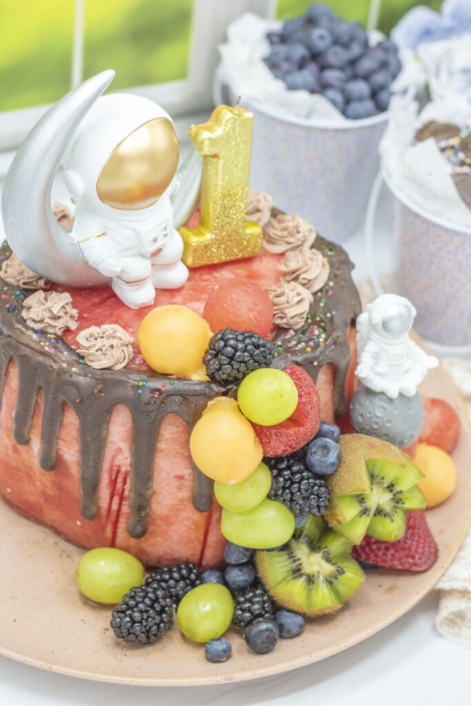 Space themed watermelon cake