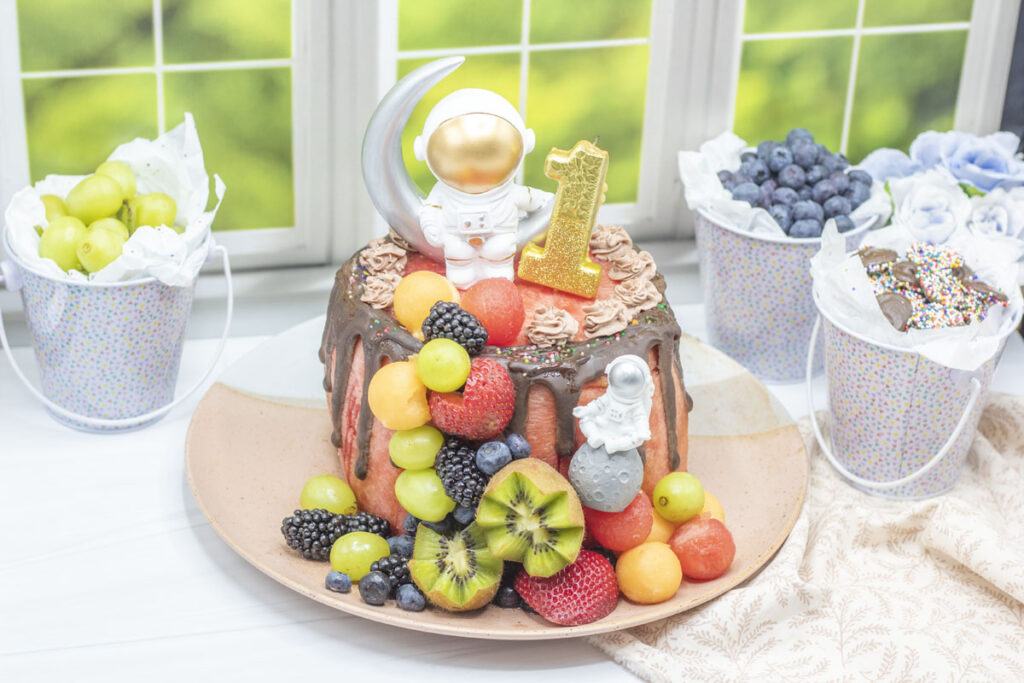 1 year old birthday party healthy cake made out of watermelon