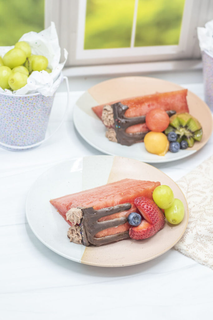 Two slices of no sugar watermelon cake for baby's first birthday