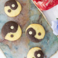 yinyang cake cookies on a marble board